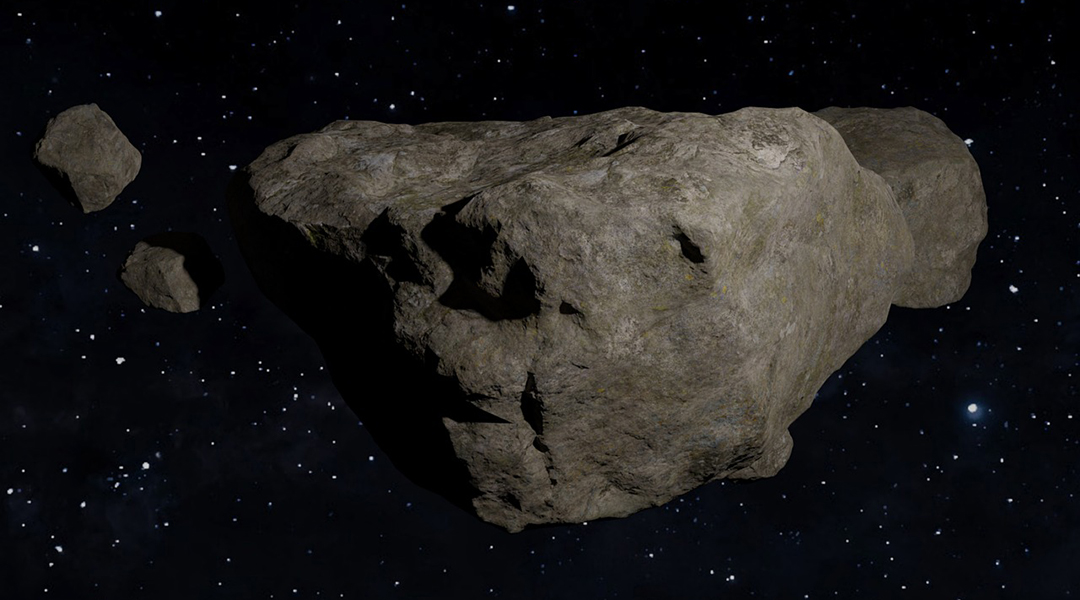 Computer-generated image of an asteroid.