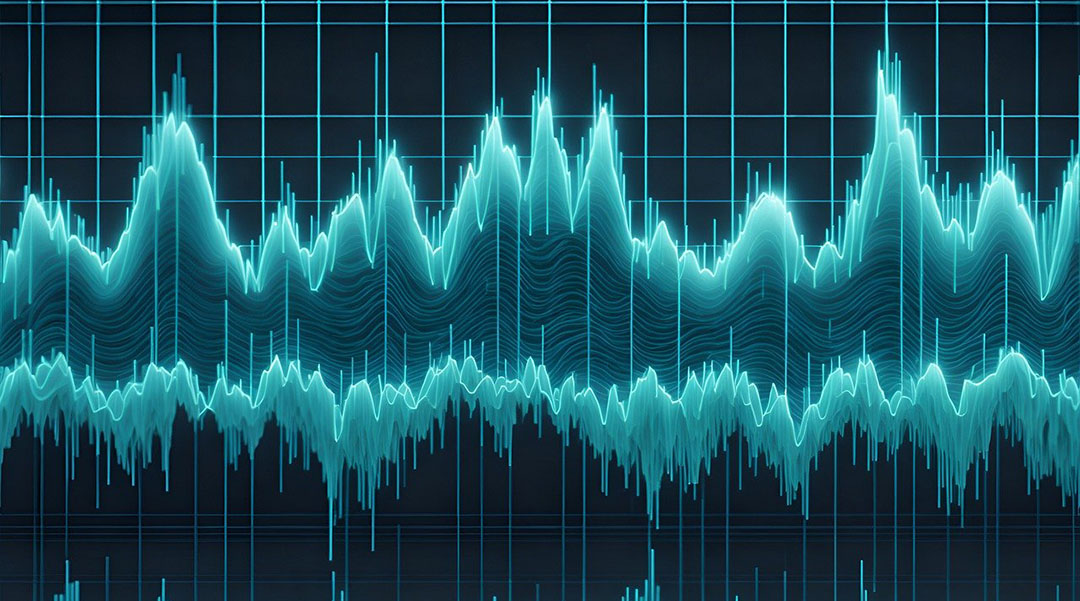 Abstract images of waves on a black background.