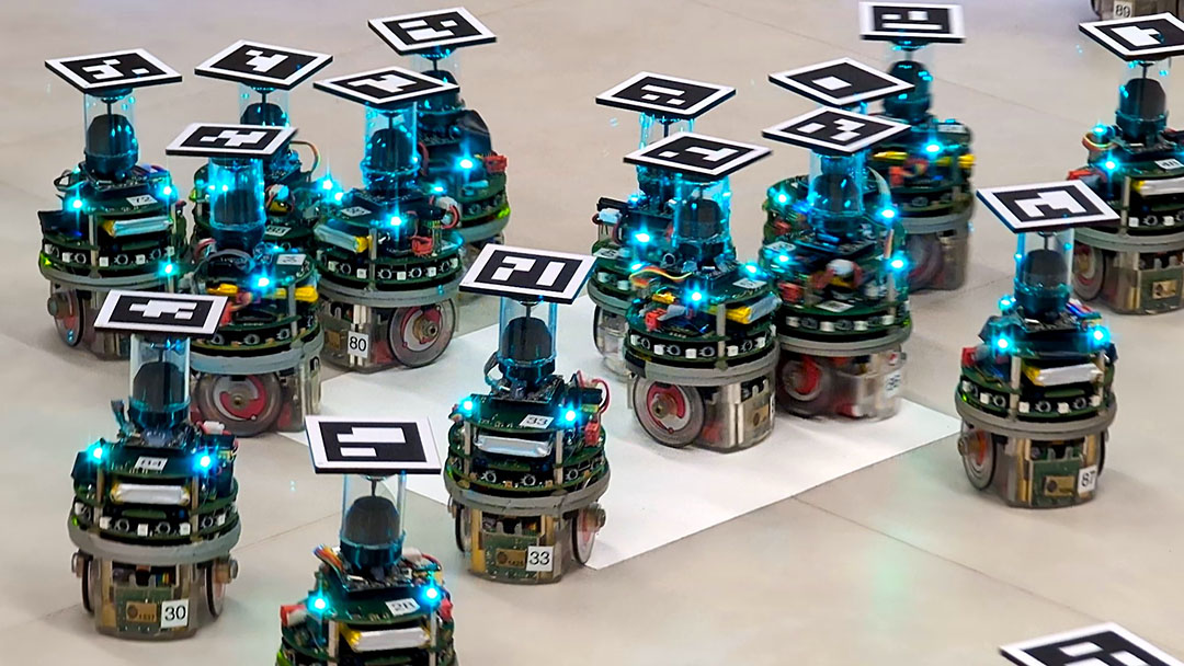 Autonomous robot swarms come together to perform a variety of missions